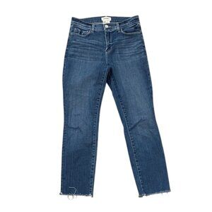 L'AGENCE Sada High Rise Slim Cropped Denim Blue Jeans Womens 25 Raw Hem Stretch